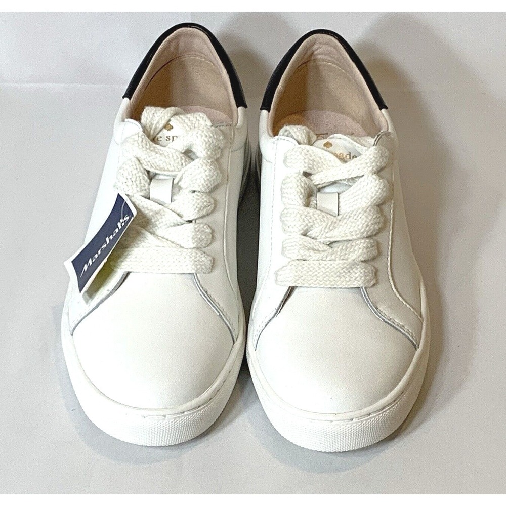 Kate Spade Sneakers Womens 7 Leather White w/ Black Trim Alanna Low Top Non-Slip